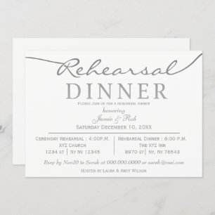 Invitation Dîner de répétition de script élégant blanc et arg