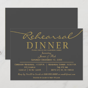 Invitation Dîner de répétition de script élégant gris et or