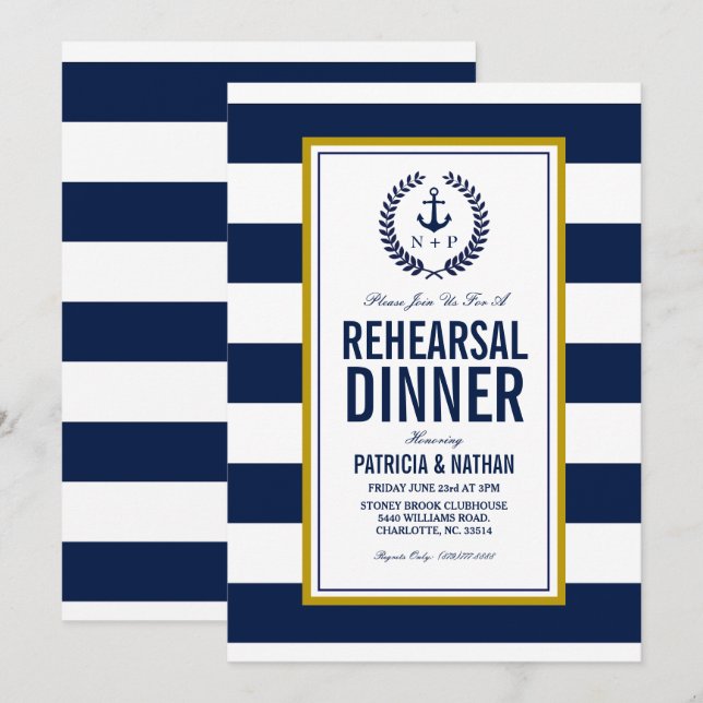 Invitation Dîner de répétition de style nautique (Devant / Derrière)