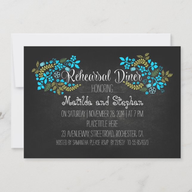 Invitation dîner de répétition de tableau floral turquoise (Devant)