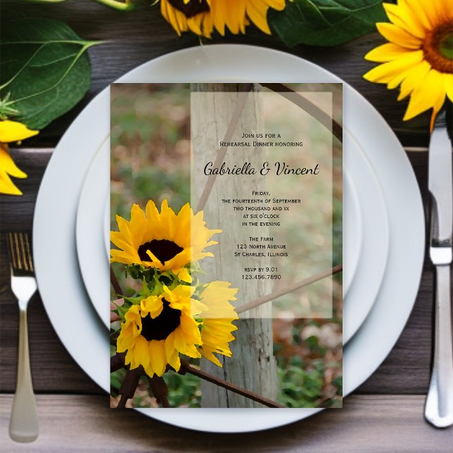 Invitation Dîner de répétition de tournesol rustique et de ro (Créateur téléchargé)