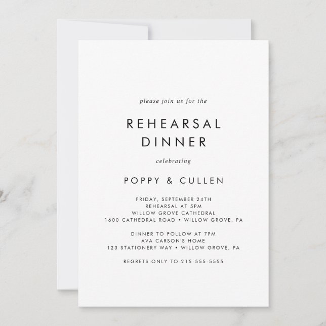 Invitation Dîner de répétition de typographie chic (Devant)