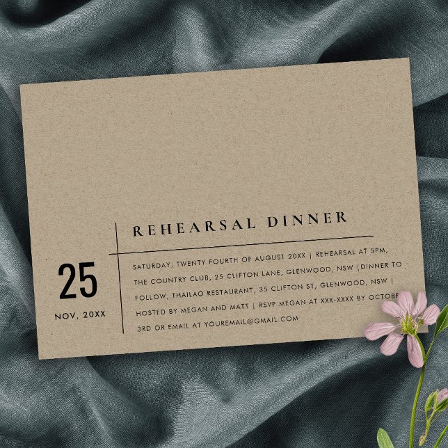 Invitation Dîner de répétition de typographie rustique modern (Créateur téléchargé)
