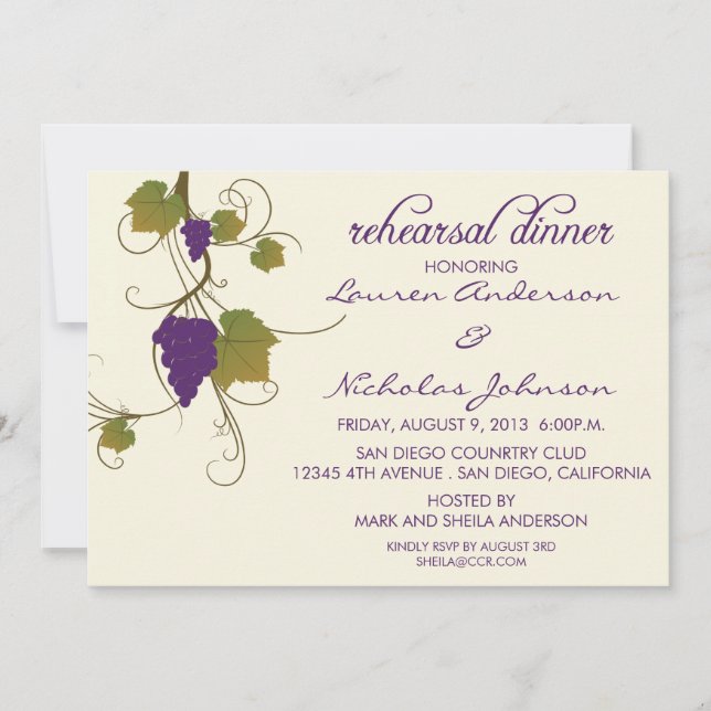 Invitation Dîner de répétition de vigne (Devant)