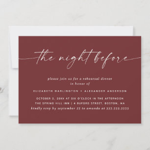 Invitation Dîner de répétition Deep Wine Red   La veille