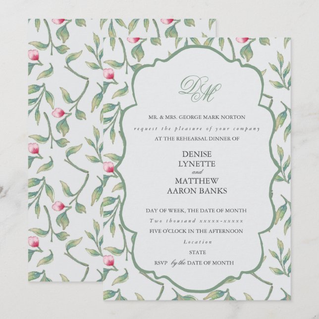 Invitation Dîner de répétition délicieuse de fleurs (Devant / Derrière)