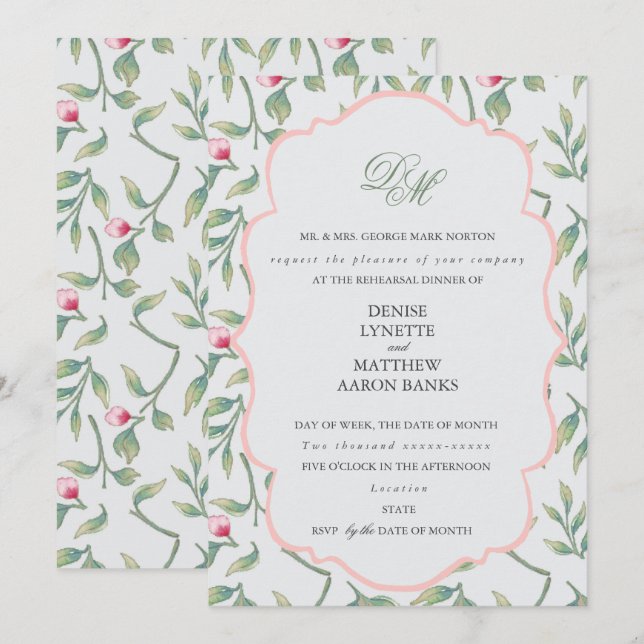 Invitation Dîner de répétition délicieuse de fleurs (Devant / Derrière)
