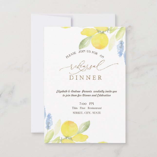 Invitation Dîner de répétition des citrons d'aquarelle (Devant)