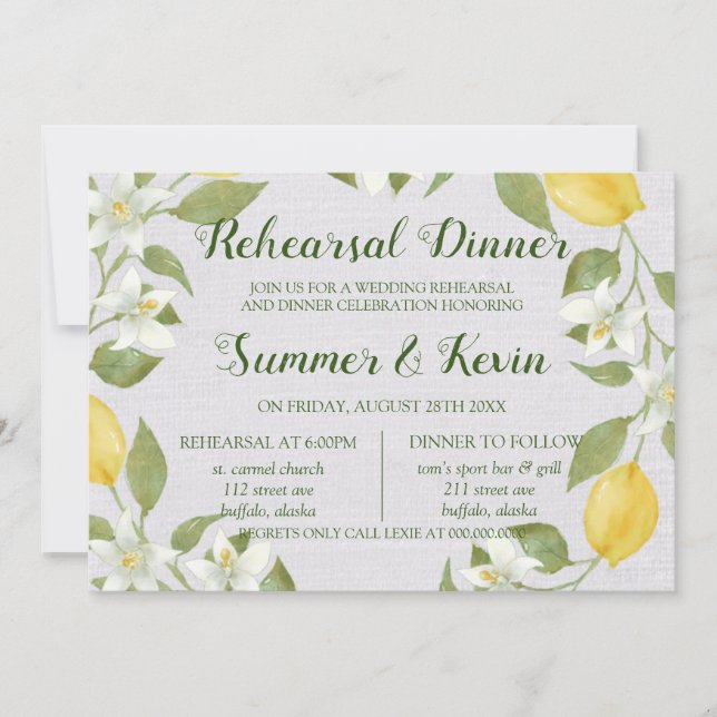 Invitation Dîner de répétition des citrons et de l'aquarelle  (Devant)