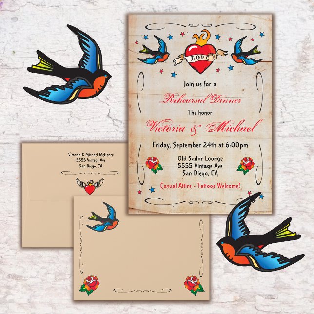 Invitation Dîner de répétition des coeurs flamboyants de tato (Créateur téléchargé)
