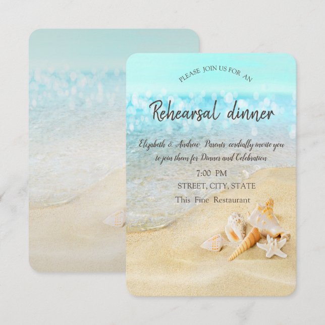 Invitation Dîner de répétition des coquillages de mer de sabl (Devant / Derrière)
