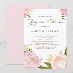 Invitation Dîner de répétition des fleurs d'aquarelle romanti