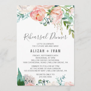 Invitation Dîner de répétition des fleurs de pivoines romanti