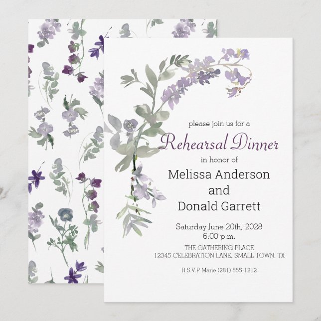 Invitation Dîner de répétition des Fleurs sauvages de l'aquar (Devant / Derrière)