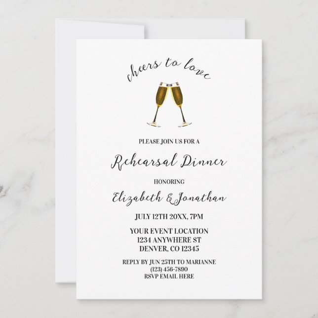 Invitation Dîner De Répétition Des Lunettes De Champagne (Devant)
