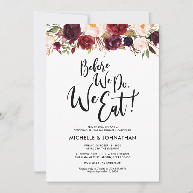 Invitation Dîner de répétition des Mariages de Bourgogne Invi (Devant)
