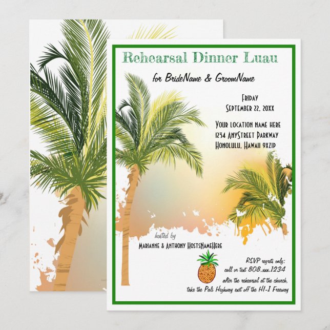 Invitation Dîner de répétition des palmiers de plage (Devant / Derrière)