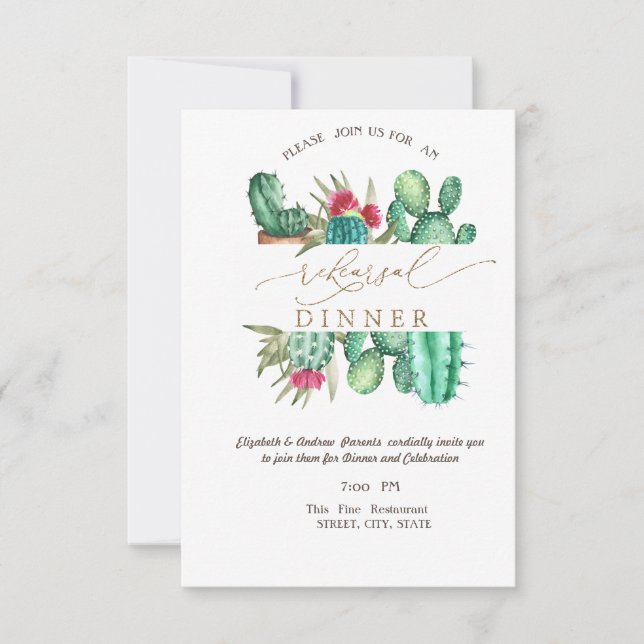 Invitation Dîner de répétition des Pois de Cactus aquarelle (Devant)