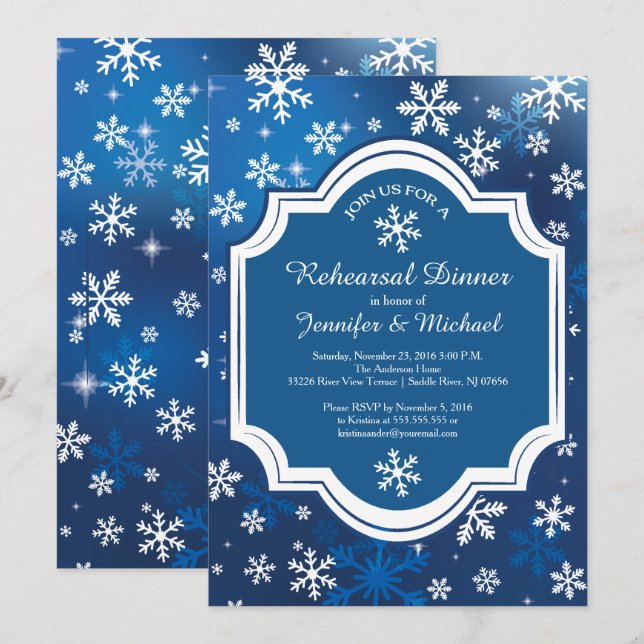 Invitation Dîner de répétition des Snowflakes de Winter Wonde (Devant / Derrière)