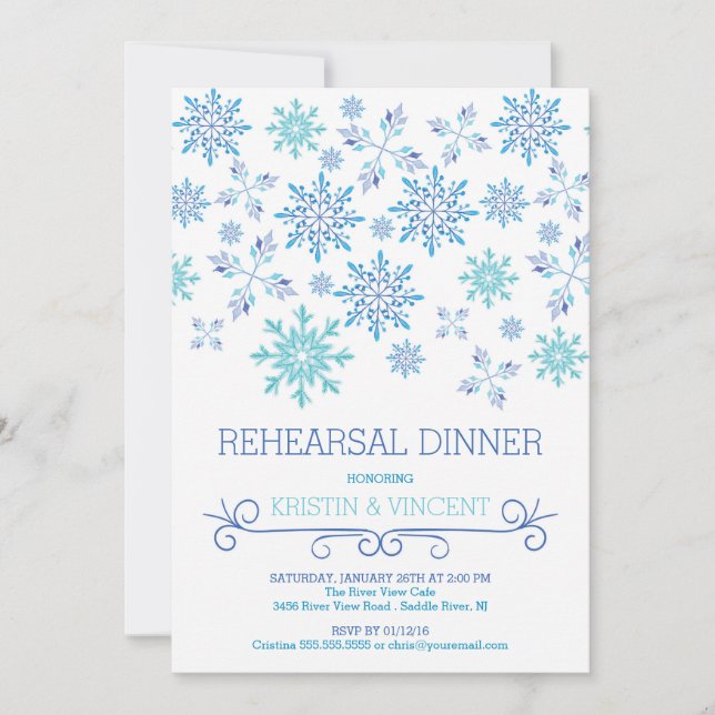 Invitation Dîner de répétition des Snowflakes d'hiver moderne (Devant)