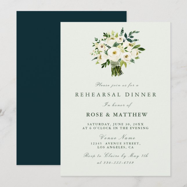 Invitation dîner de répétition d'été à fleurs blanches invita (Devant / Derrière)