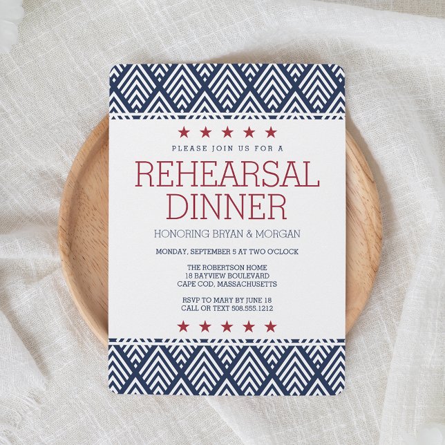 Invitation Dîner de répétition d'été rouge blanc et bleu (Créateur téléchargé)