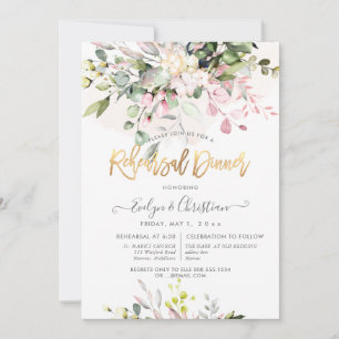 Invitation Dîner de répétition d'Eucalyptus rose Aquarelle