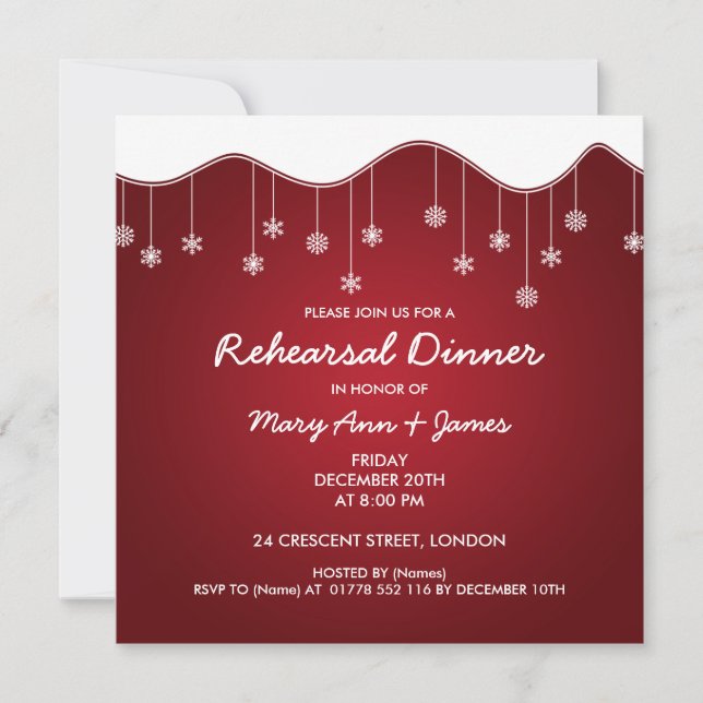 Invitation Dîner de répétition d'hiver Décoration de flocon d (Devant)