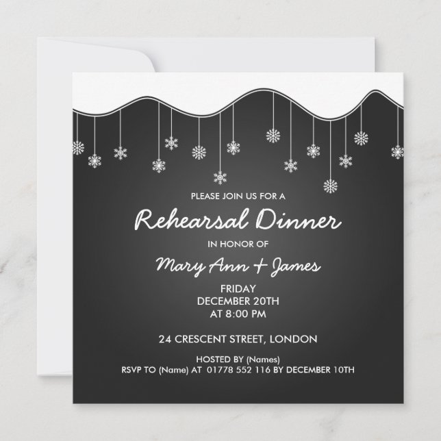 Invitation Dîner de répétition d'hiver Décoration du flocon d (Devant)