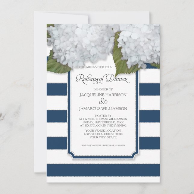 Invitation Dîner de répétition d'Hydrangea blanc (Devant)