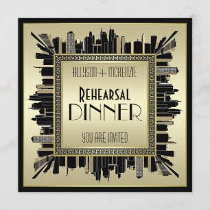 Invitation Dîner de répétition d'or Art Déco Mariage au Champ