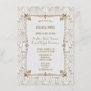 Invitation Dîner de répétition d'or Art déco Royal Fleur-de-L