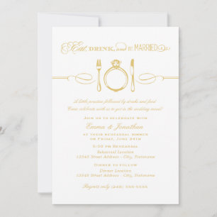 Invitation Dîner de répétition d'or pour boire et être marié