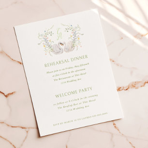 Invitation Dîner de répétition du blason de monogramme floral