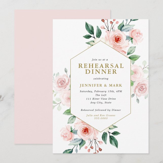Invitation Dîner de répétition du bouquet de couleur rose (Devant / Derrière)