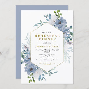 Invitation Dîner de répétition du Bouquet floral bleu