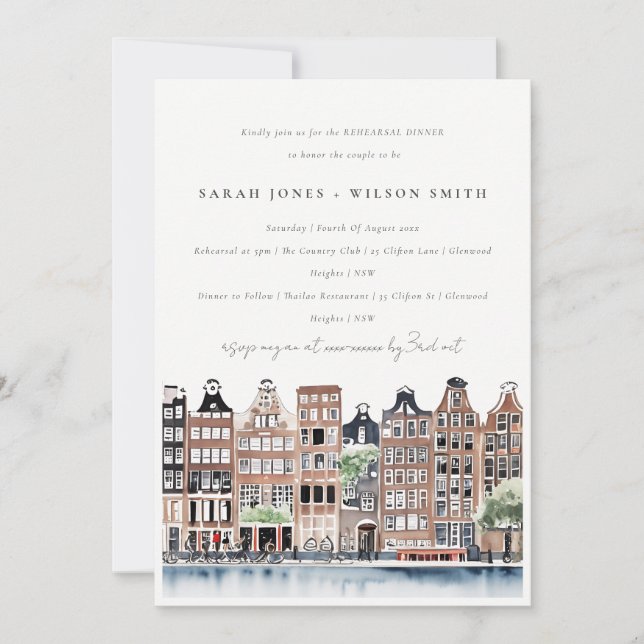 Invitation Dîner de répétition du canal hollandais d'Amsterda (Devant)