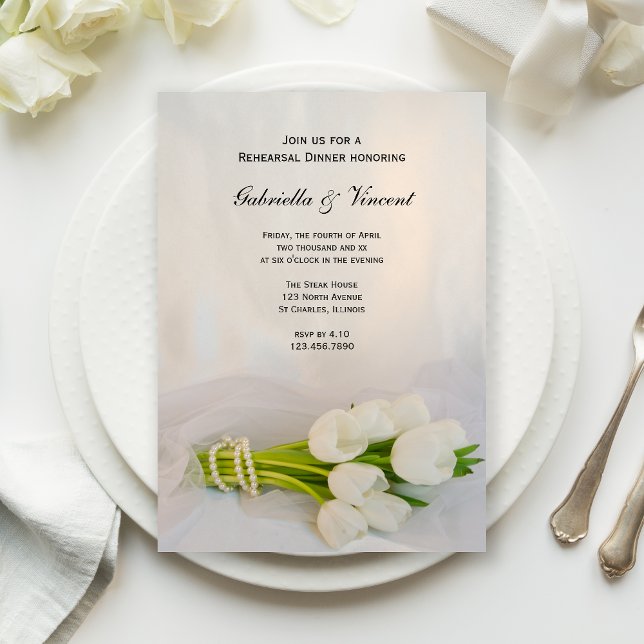 Invitation Dîner de répétition du Mariage blanc Tulip Bouquet (Créateur téléchargé)