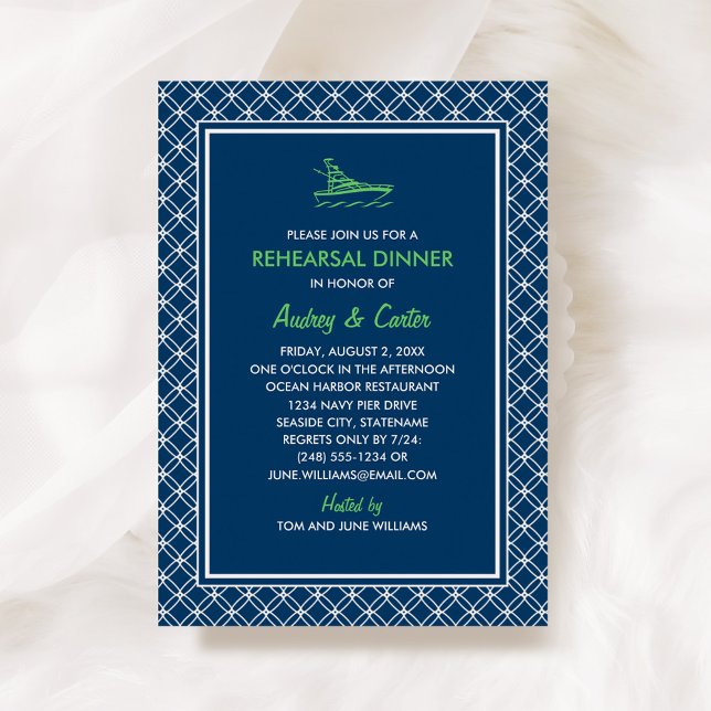 Invitation Dîner de répétition du Mariage de bateau vert de l (Créateur téléchargé)