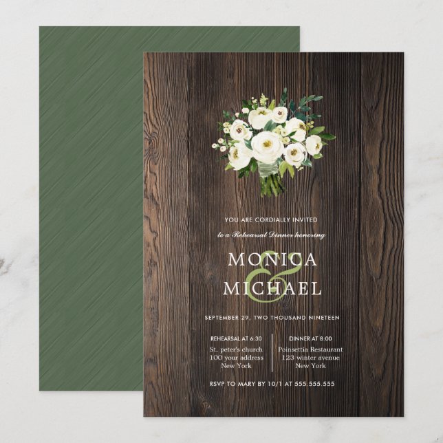 Invitation Dîner de répétition du Mariage de bouquet de fleur (Devant / Derrière)