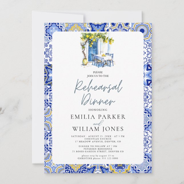 Invitation Dîner de répétition du Mariage de citron méditerra (Devant)