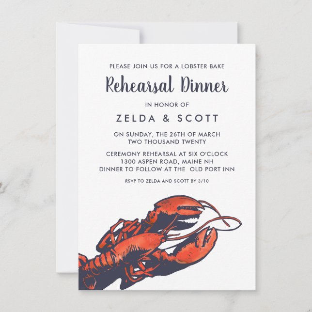 Invitation Dîner de répétition du Mariage de homard rustique (Devant)