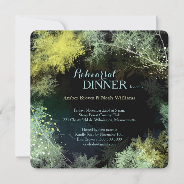 Invitation Dîner de répétition du Mariage de la forêt étoilée (Devant)
