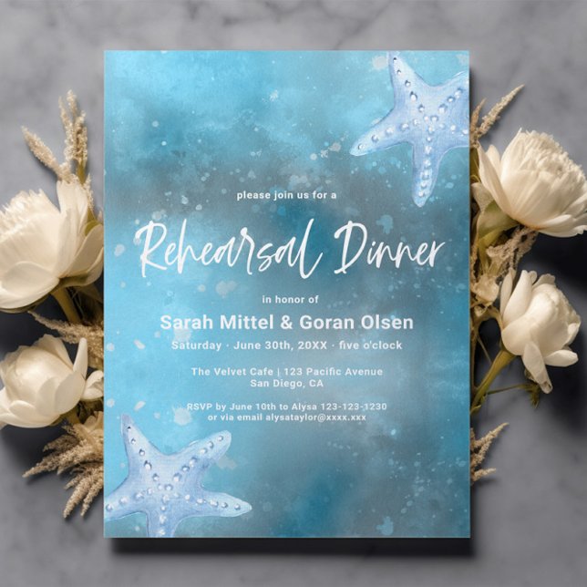 Invitation Dîner de répétition du Mariage de la mer Bleue pro (Créateur téléchargé)