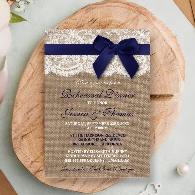 Invitation Dîner de répétition du Mariage de ruban bleu de la (Créateur téléchargé)