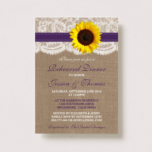 Invitation Dîner de répétition du Mariage de tournesol rustiq (Créateur téléchargé)
