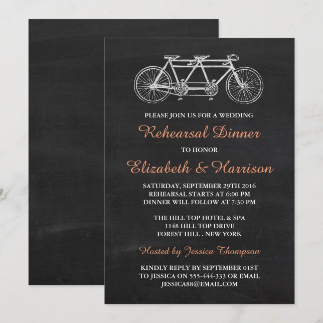 Invitation Dîner de répétition du Mariage du tableau de bord  (Devant / Derrière)