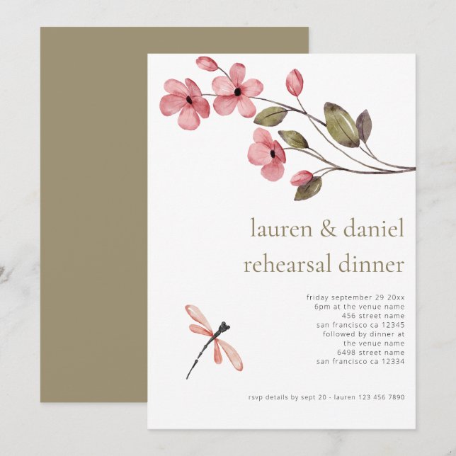 Invitation Dîner de répétition du Mariage Fleur sauvage de li (Devant / Derrière)