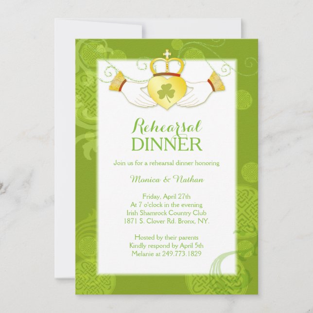 Invitation Dîner de répétition du Mariage irlandais Claddagh  (Devant)