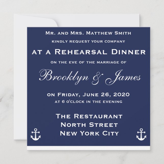 Invitation Dîner de répétition du Mariage nautique bleu Invit (Devant)